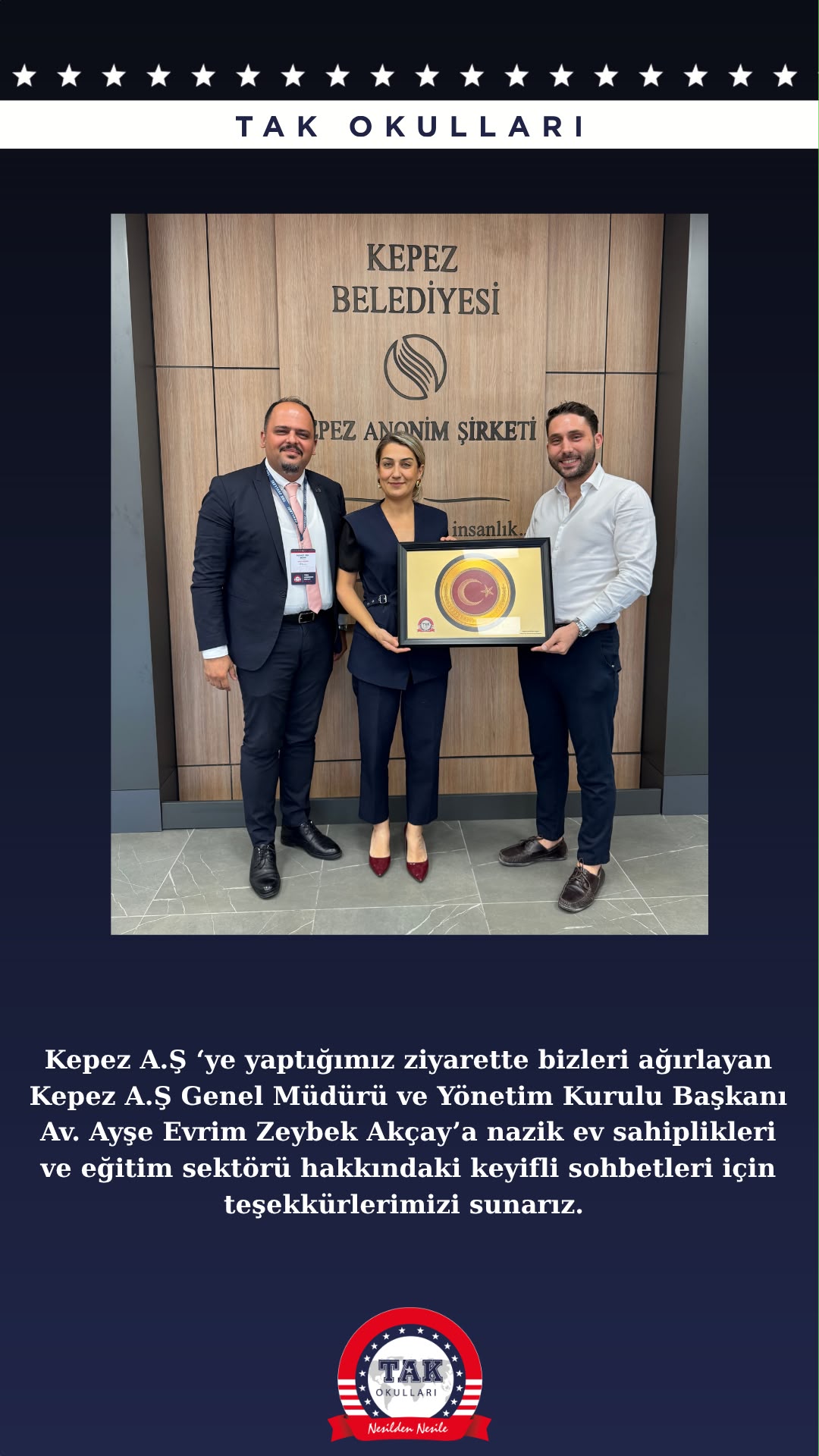 Kepez A.Ş. Genel Müdürü Sn. Ayşe Evrim ZEYBEK AKÇAY'a Ziyaret ve Kepez Belediyesi ile Kurumsal İndirim Anlaşması